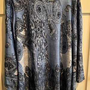 Blue and Black Paisley Long Sleeve Top